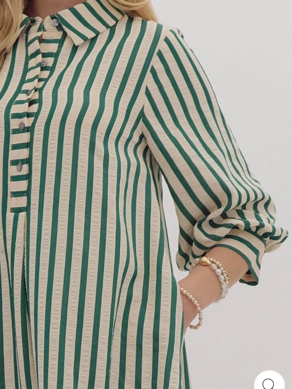entro Green and Cream Striped Mini Dress